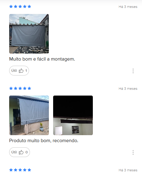 Avaliações de compradores com fotos de toldos instalados