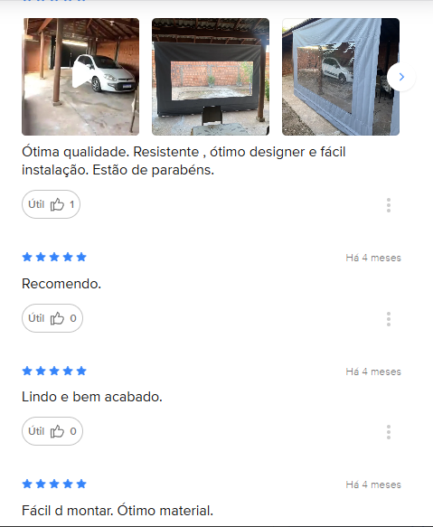 Avaliações de compradores com fotos de toldos instalados