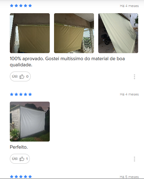 Avaliações de compradores com fotos de toldos instalados