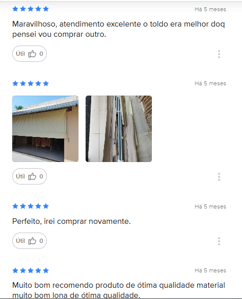 Avaliações de compradores dos toldos
