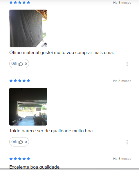 Avaliações de compradores com fotos de toldos instalados